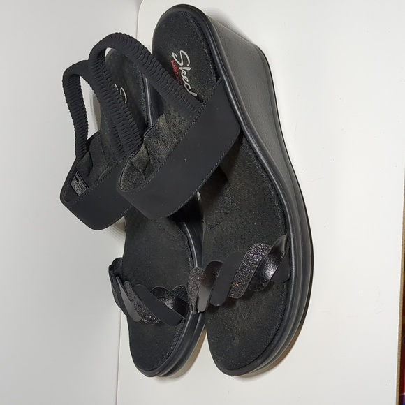 Skechers Black Sparkly Wedge Sandals - Picture 6 of 13